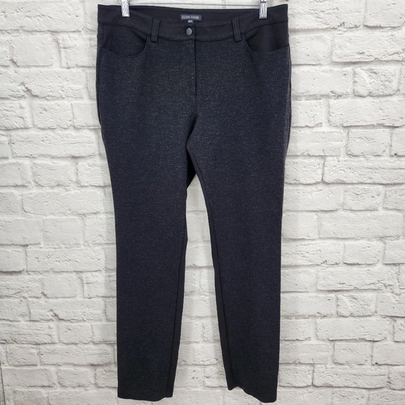 Eileen Fisher Slim Leg Knit Pants Black Dark Gray Panel Mixed Media Size 12 - Picture 1 of 14